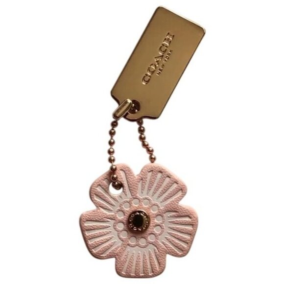 COACH Pink Tea Rose Flower Floral Bag Charm Gold Metal Hang Tag Brand New - Picture 3 of 7